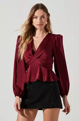 Eliana Satin Puff Sleeve Twist Front Top