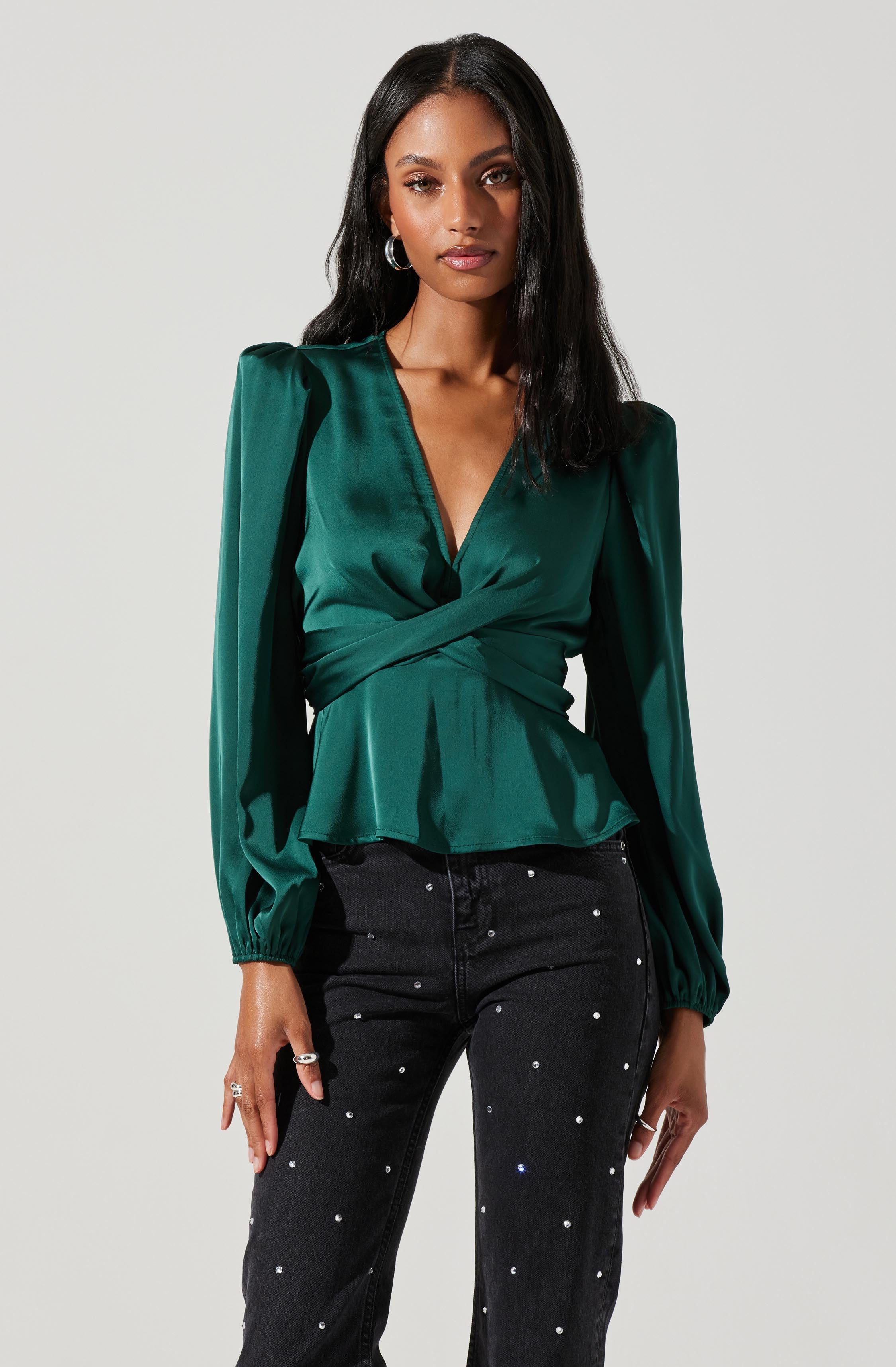 Eliana Satin Puff Sleeve Twist Front Top