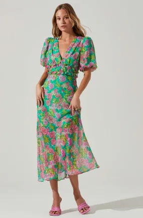 Esperanza Floral Puff Sleeve Midi Dress