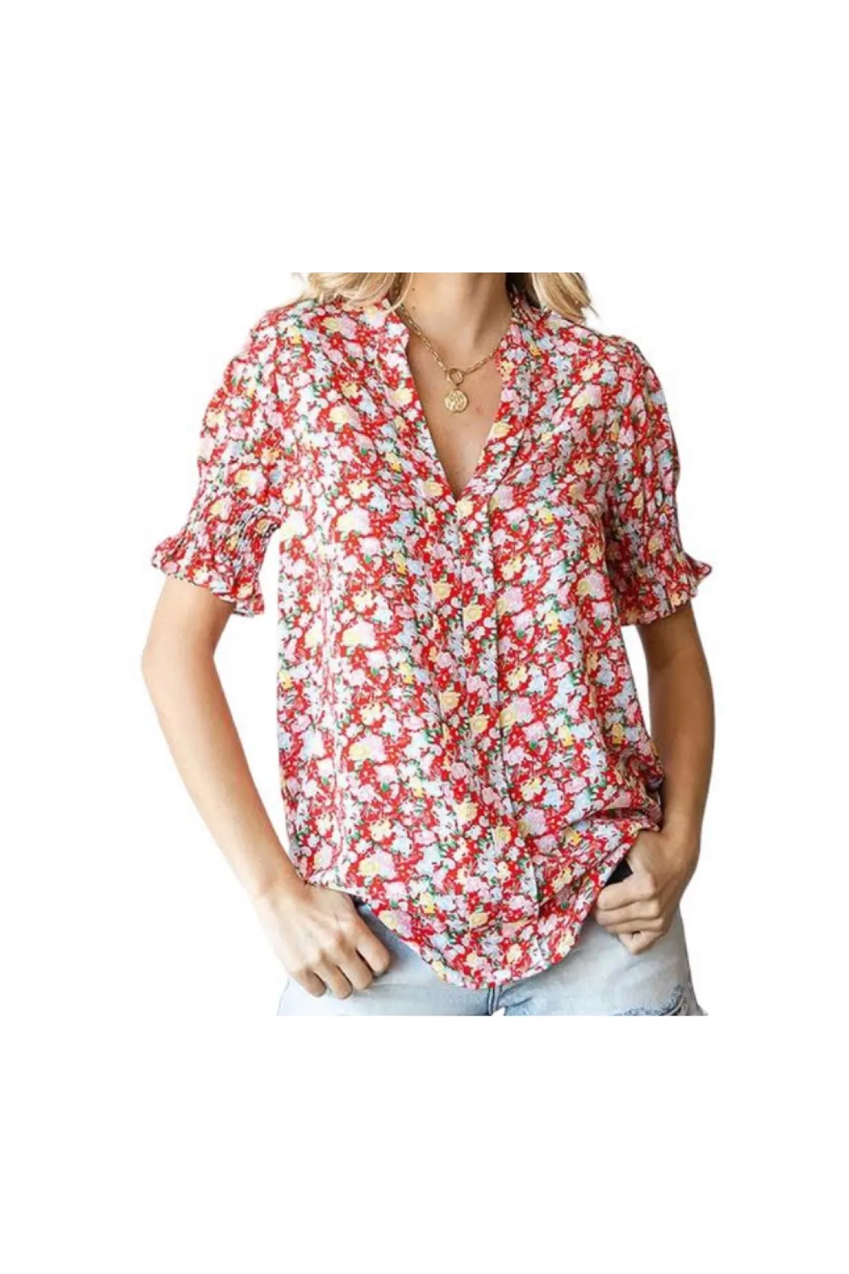 FIRST LOVE PUFF SLEEVE FLORAL WOVEN TOP