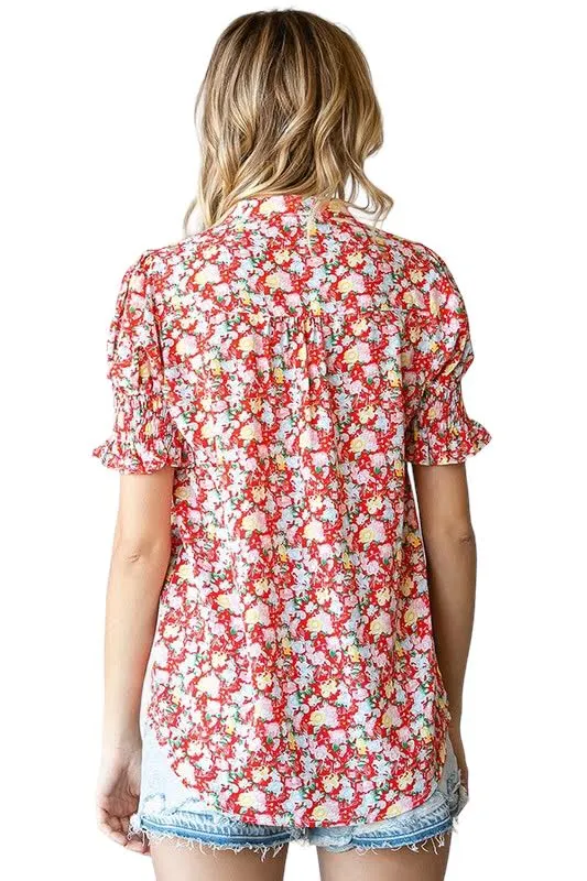 FIRST LOVE PUFF SLEEVE FLORAL WOVEN TOP