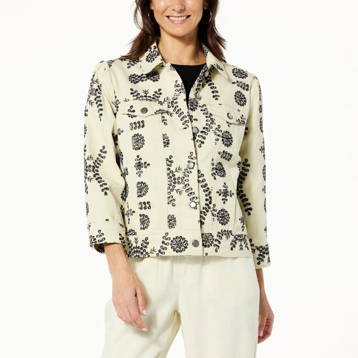      G by Giuliana Black Label Puff-Sleeve Eyelet Jacket     