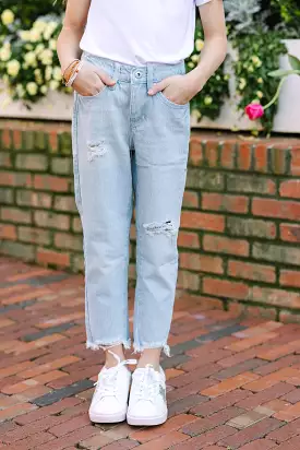 Girls: Live Your Life Ripped Extra Light Wash High Waist Relaxed Fit Jeans