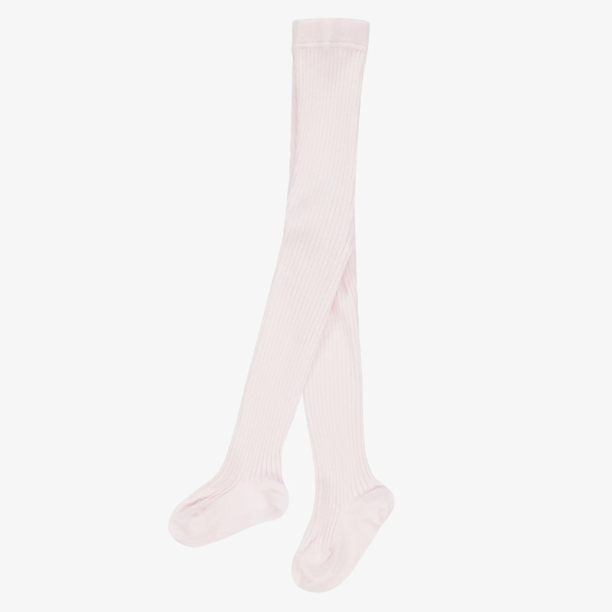 Girls Pale Pink Ribbed Tights