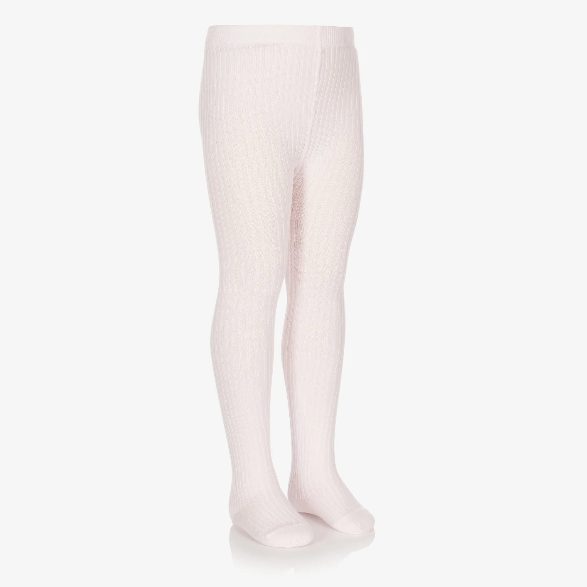 Girls Pale Pink Ribbed Tights