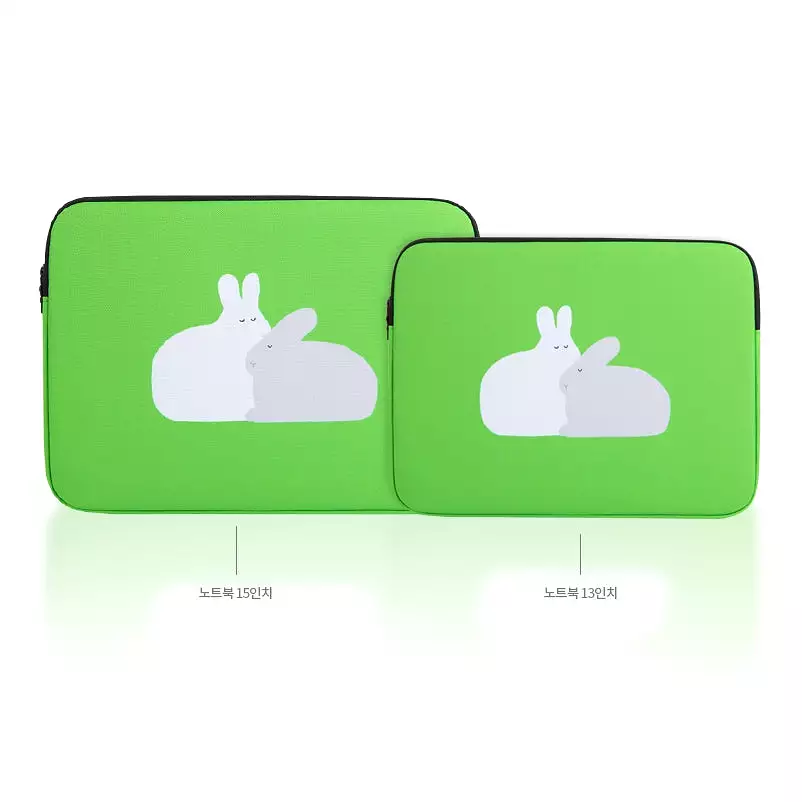 Green Rabbit Graphic Laptop Sleeves 13 15inch Fitted Cases Covers Pouches Protective Purses Handbags Square Cushion School Colla