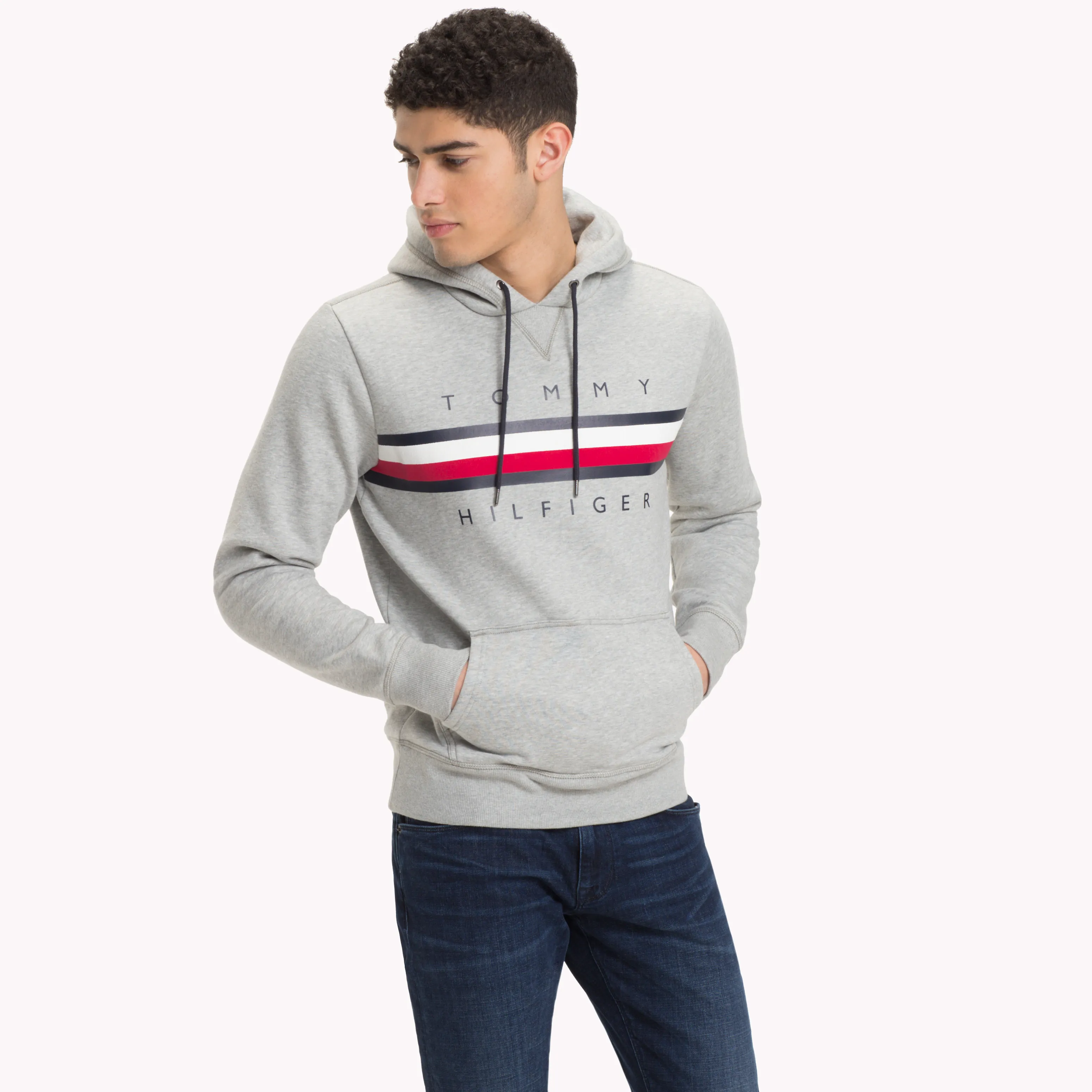 Grey Signature Tape Logo Hoody | Sweatshirts & Hoodies | Tommy Hilfiger