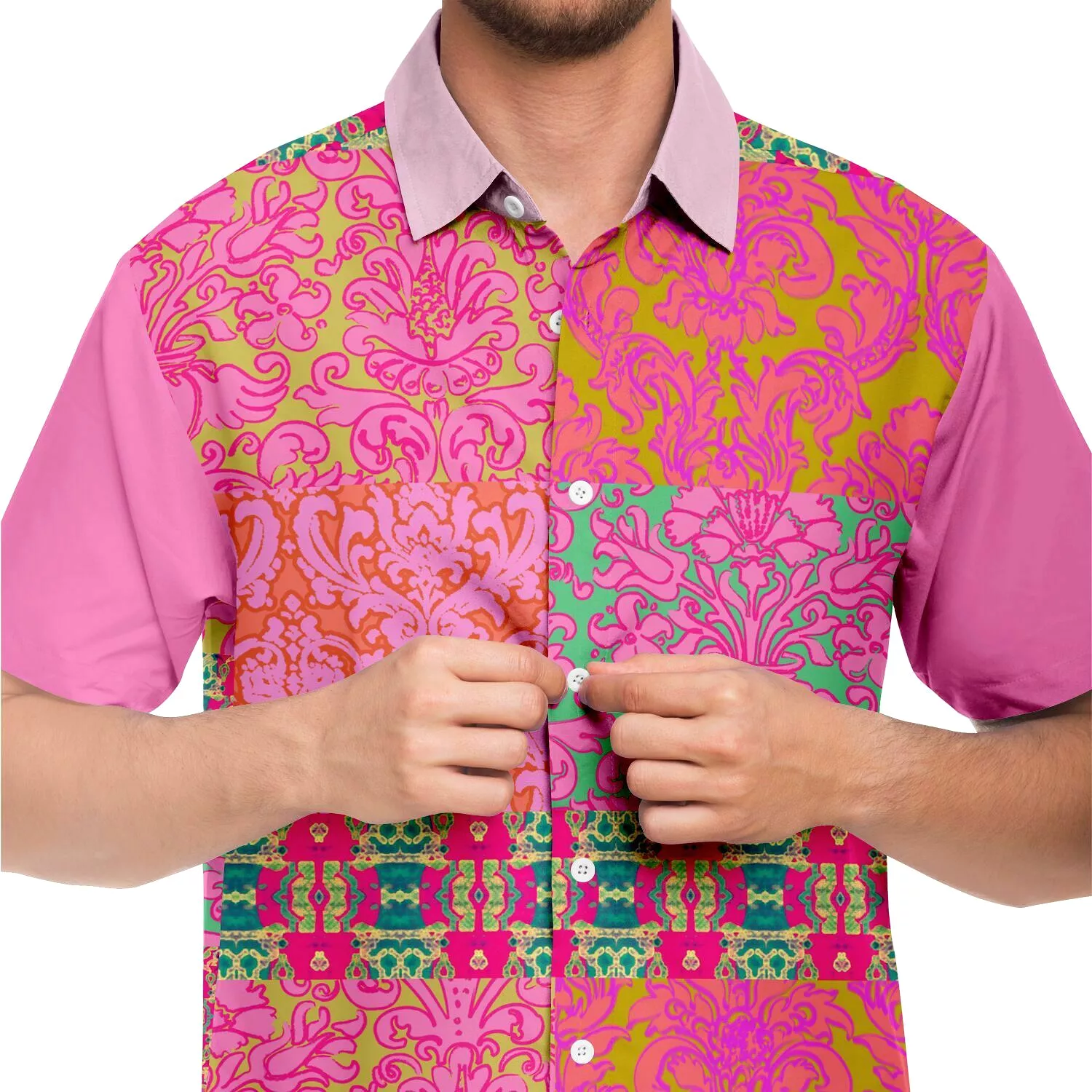 Gypsy Beat Indian Floral Short Sleeve Button Down Shirt