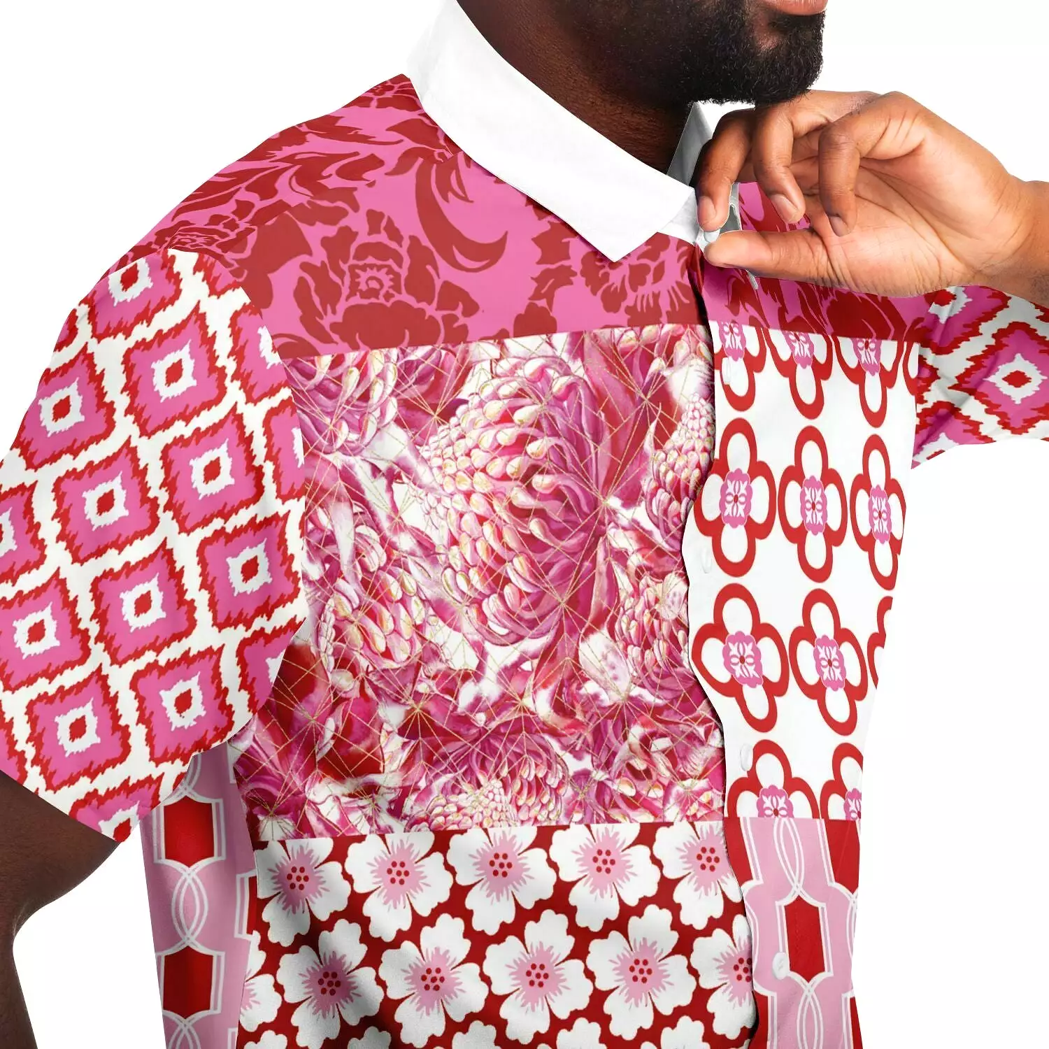 Gypsy Beat Pink Patchwork Short Sleeve Button Down Shirt