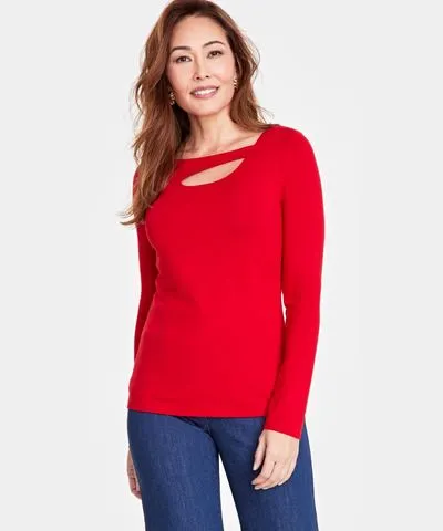 I.N.C. International Concepts Women's Asymmetric Cut-Out Long-Sleeve Top