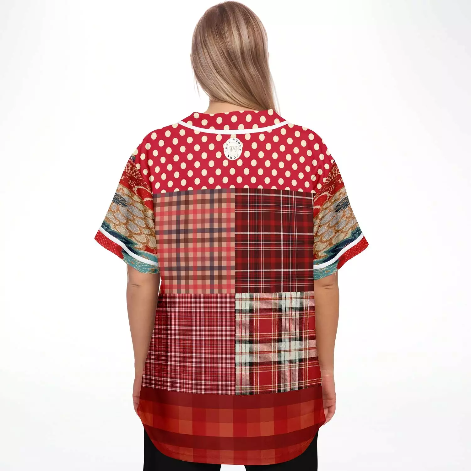 Jersey Salsa Plaid Patchwork Button Front Jersey