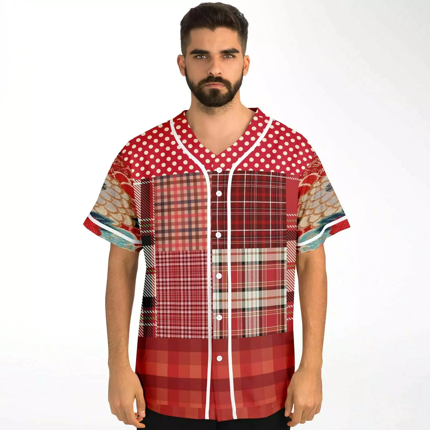 Jersey Salsa Plaid Patchwork Button Front Jersey