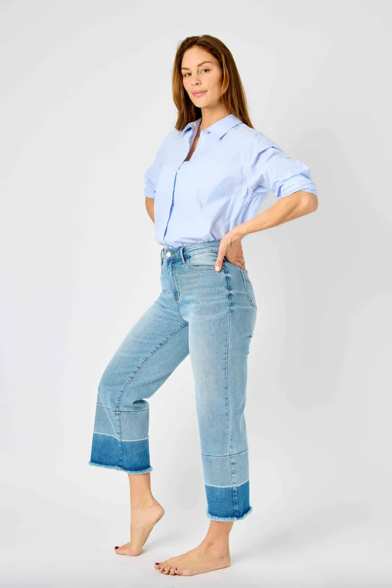 Judy Blue Release Hem Cropped Wide Leg Jeans