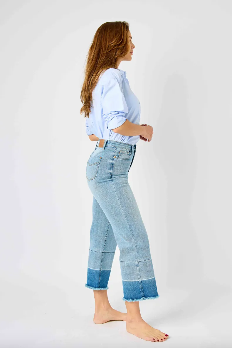 Judy Blue Release Hem Cropped Wide Leg Jeans