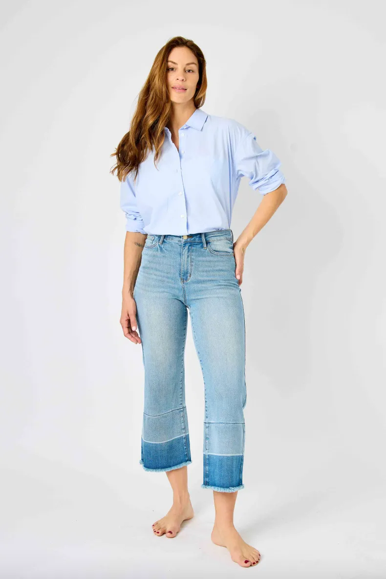 Judy Blue Release Hem Cropped Wide Leg Jeans