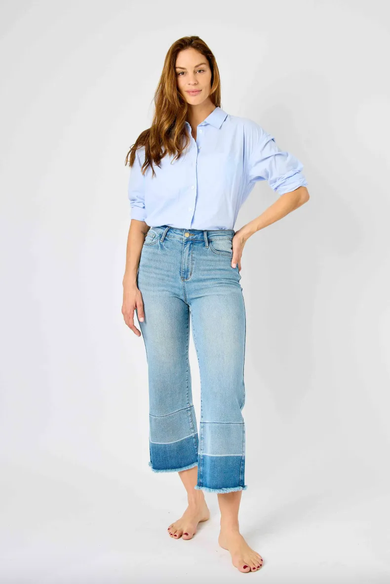 Judy Blue Release Hem Cropped Wide Leg Jeans