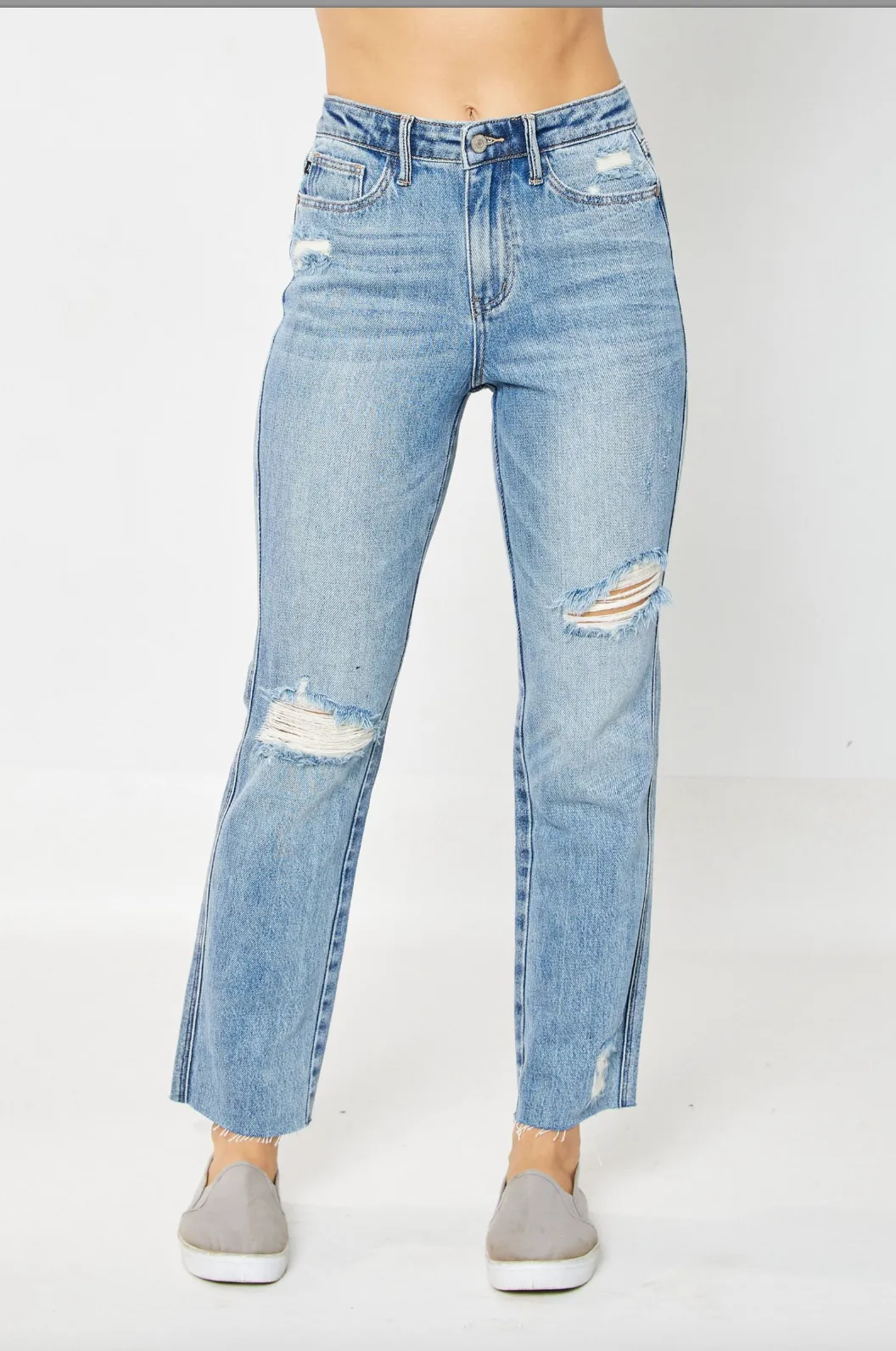 Judy Blue Rigid Magic Destroyed Straight Leg Jeans