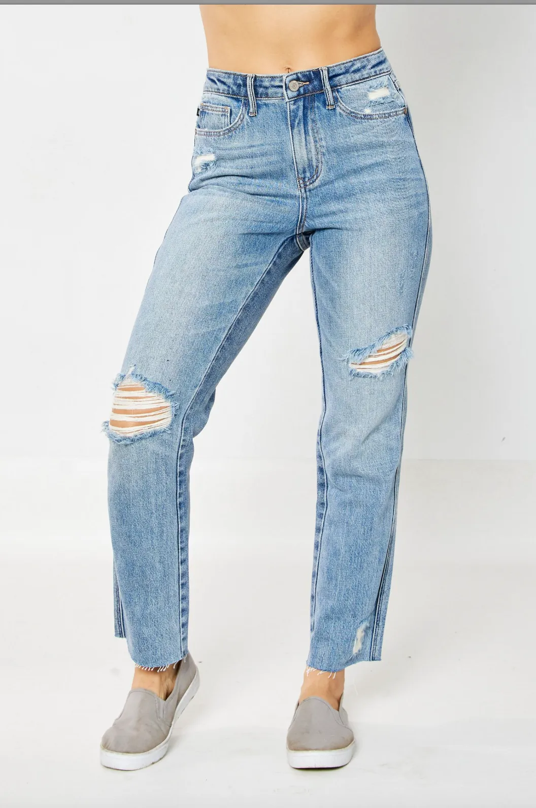 Judy Blue Rigid Magic Destroyed Straight Leg Jeans