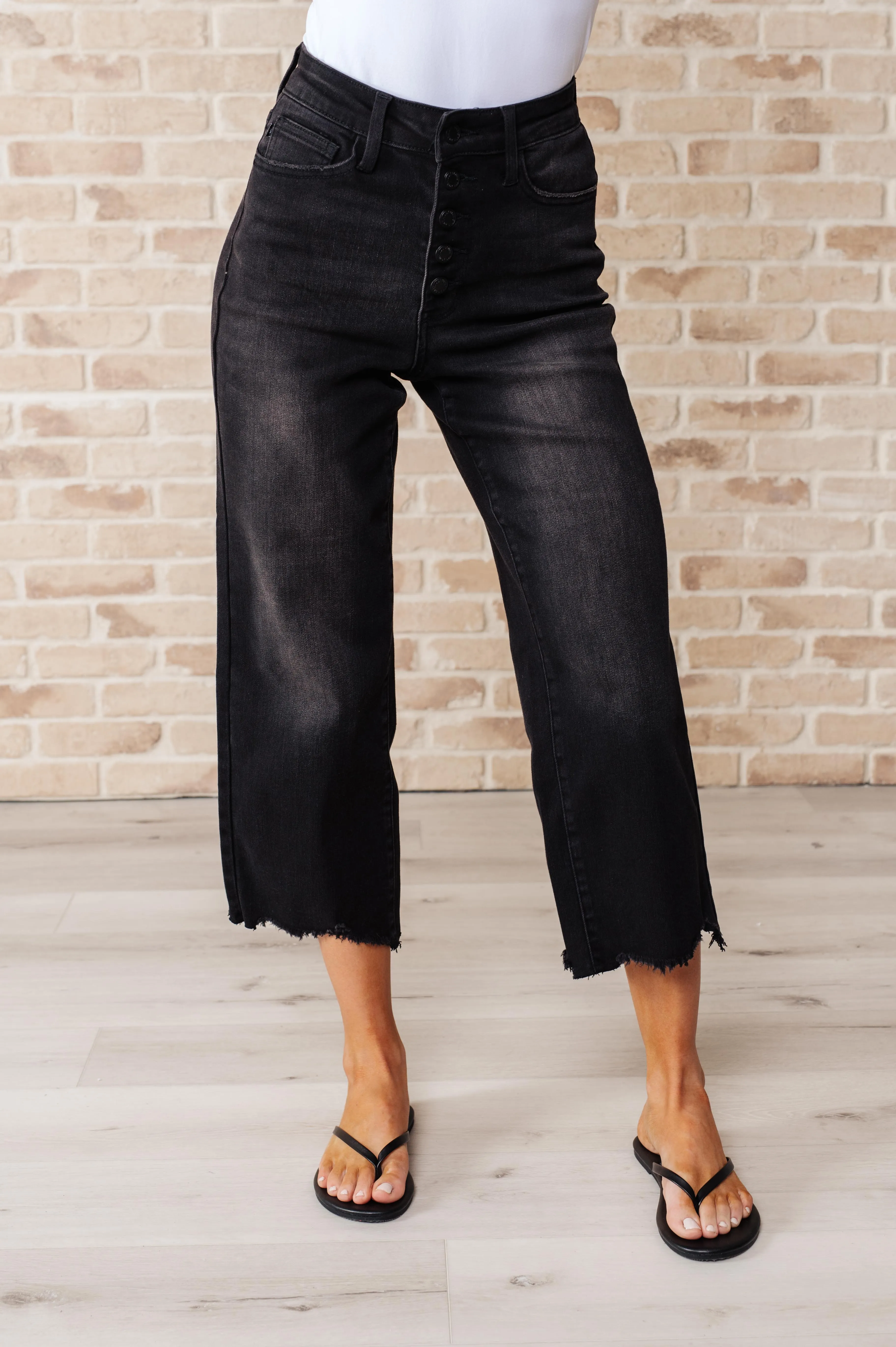 Judy Blue Ryan High Rise Button Fly Wide Leg Crop Jeans