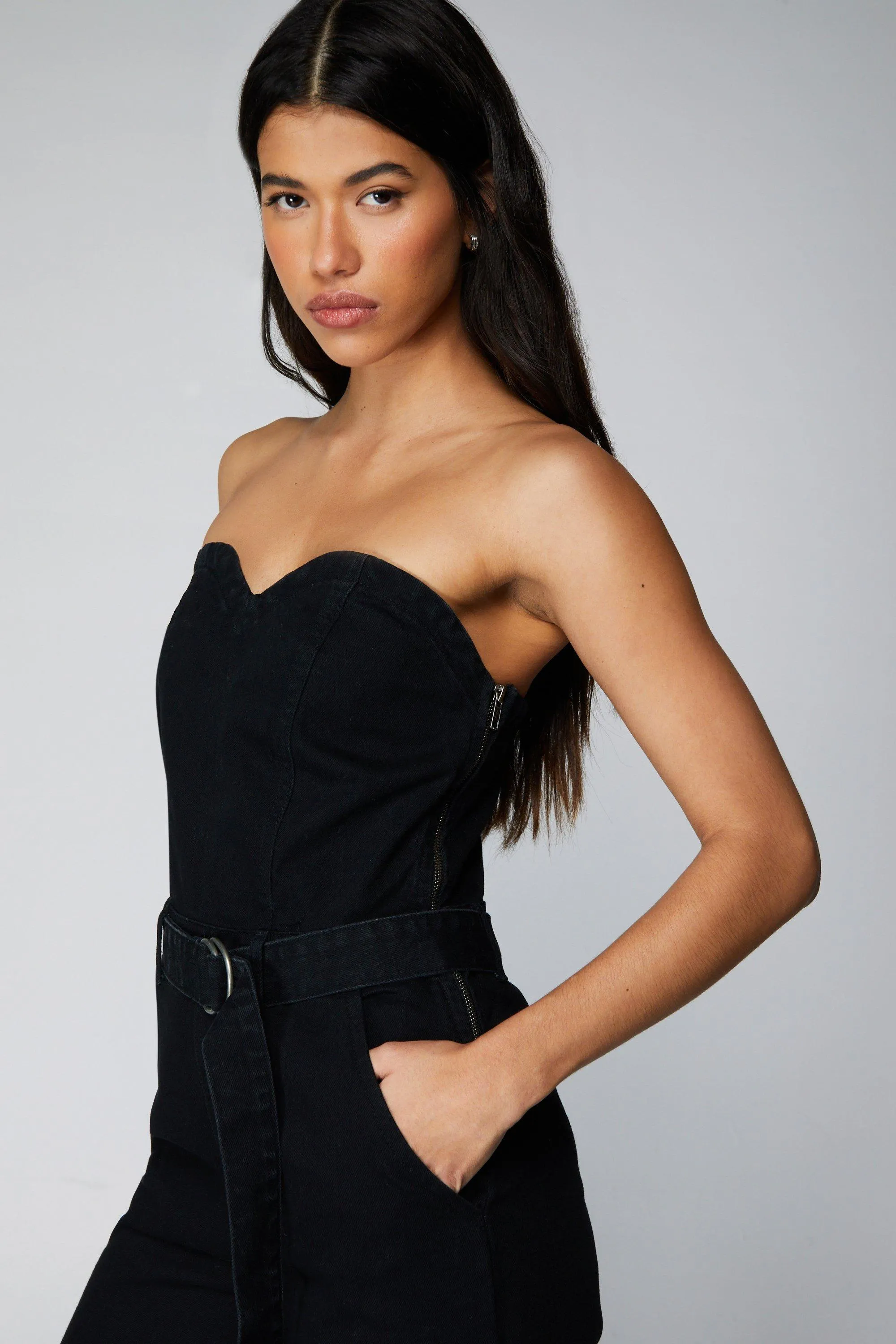 Jumpsuits | Bandeau Denim Flare Jumpsuit | NastyGal