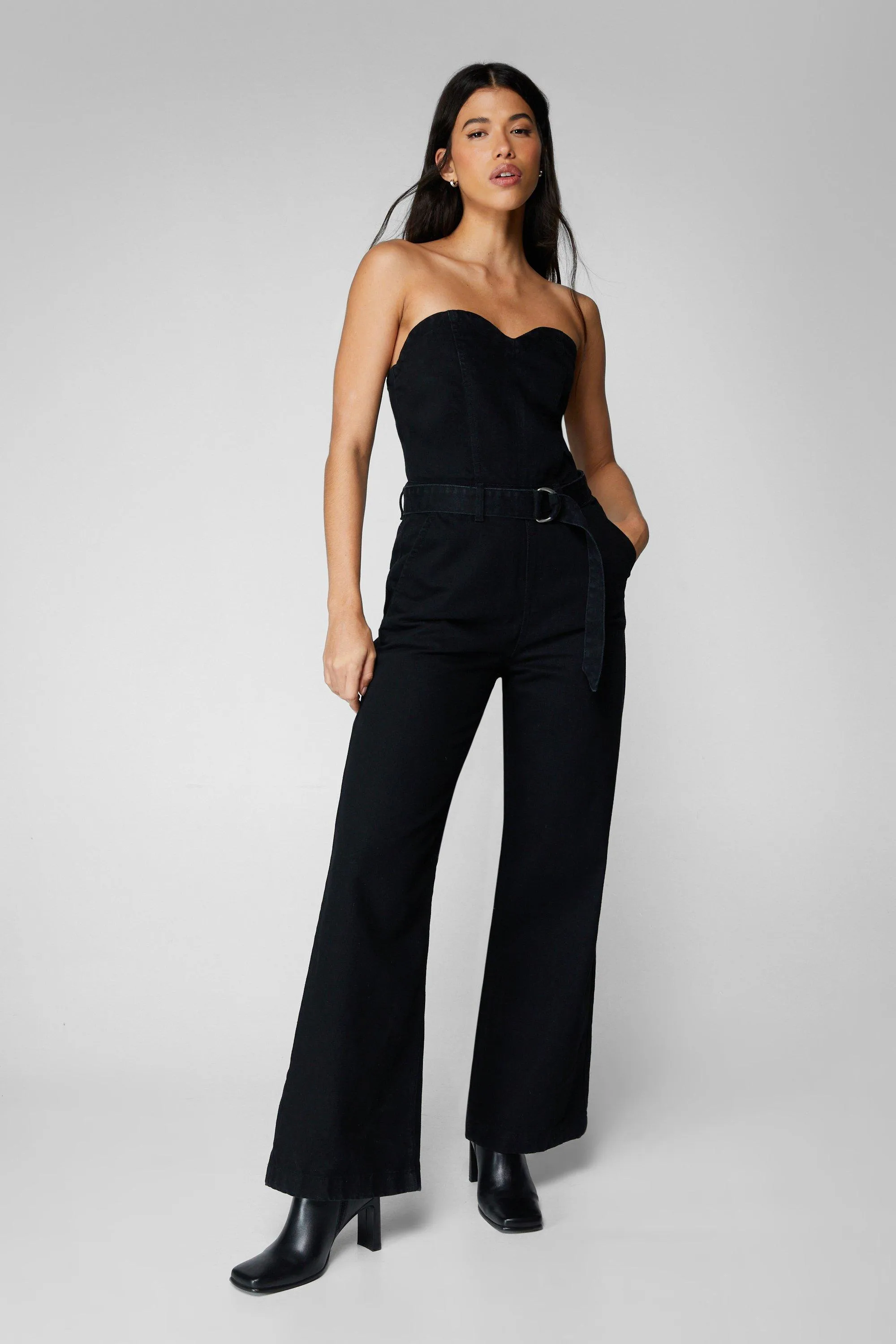 Jumpsuits | Bandeau Denim Flare Jumpsuit | NastyGal