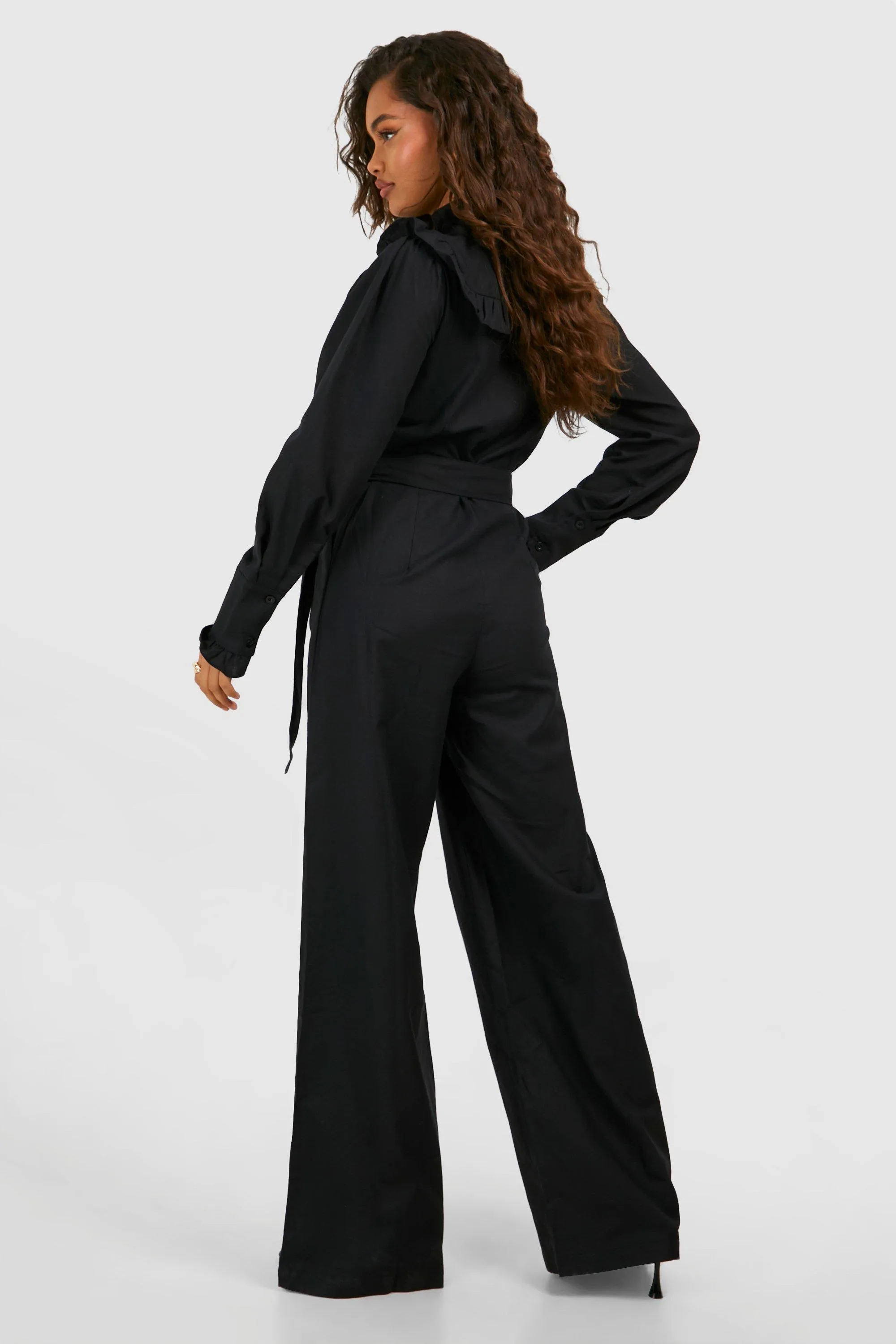 Jumpsuits | Twill Ruffle Yoke Jumpsuit | boohoo