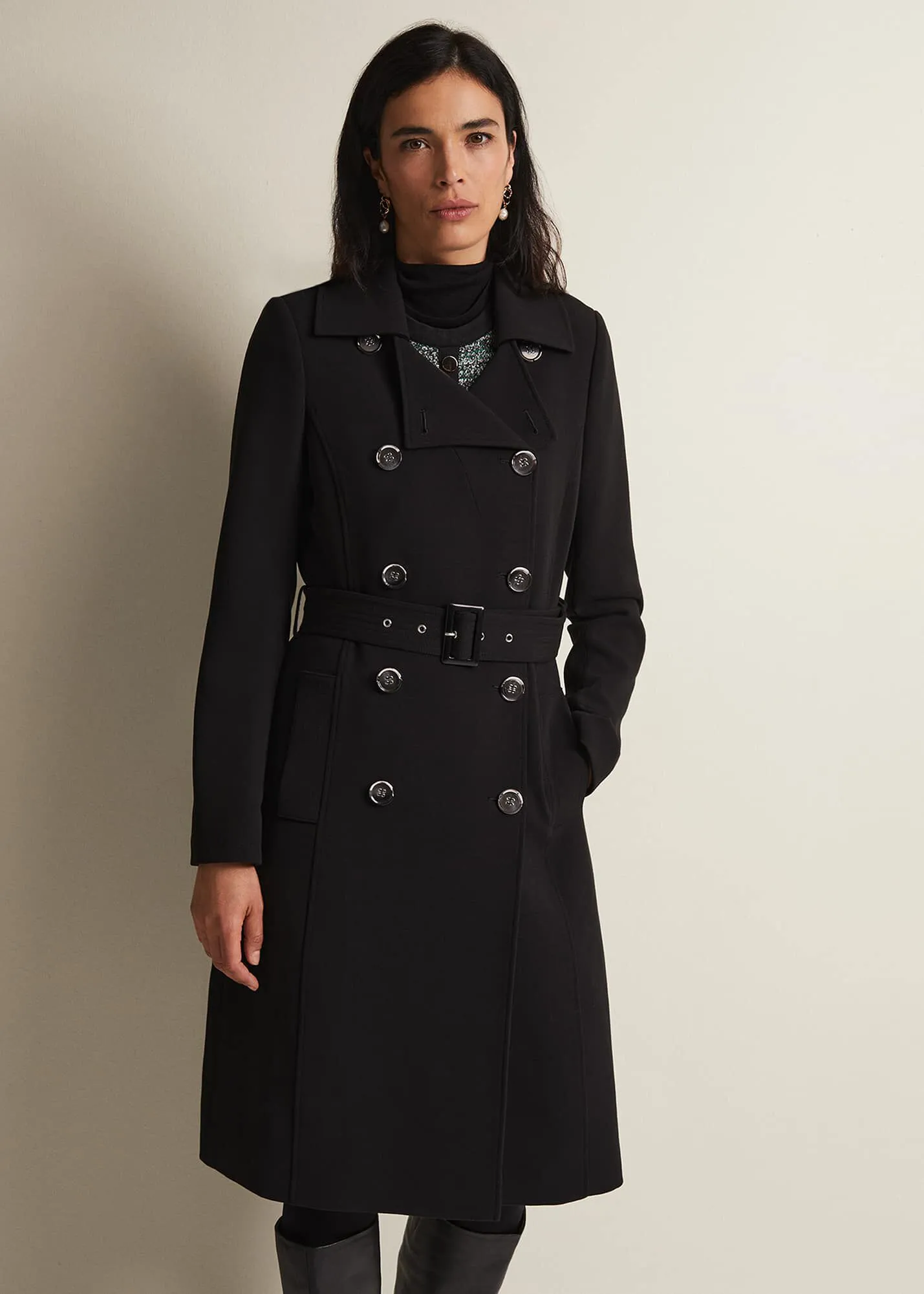 Layana Black Smart Trench Coat