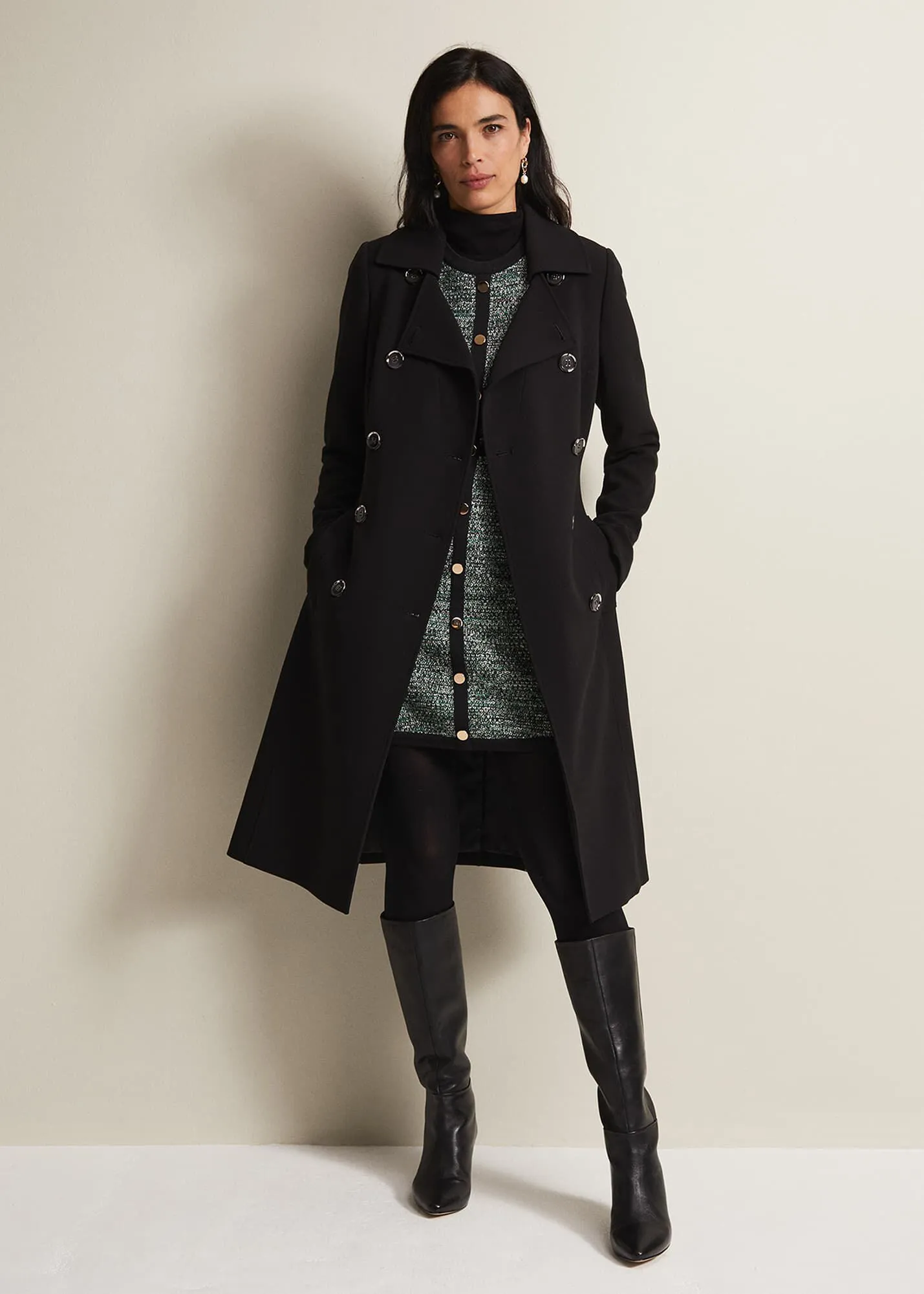 Layana Black Smart Trench Coat