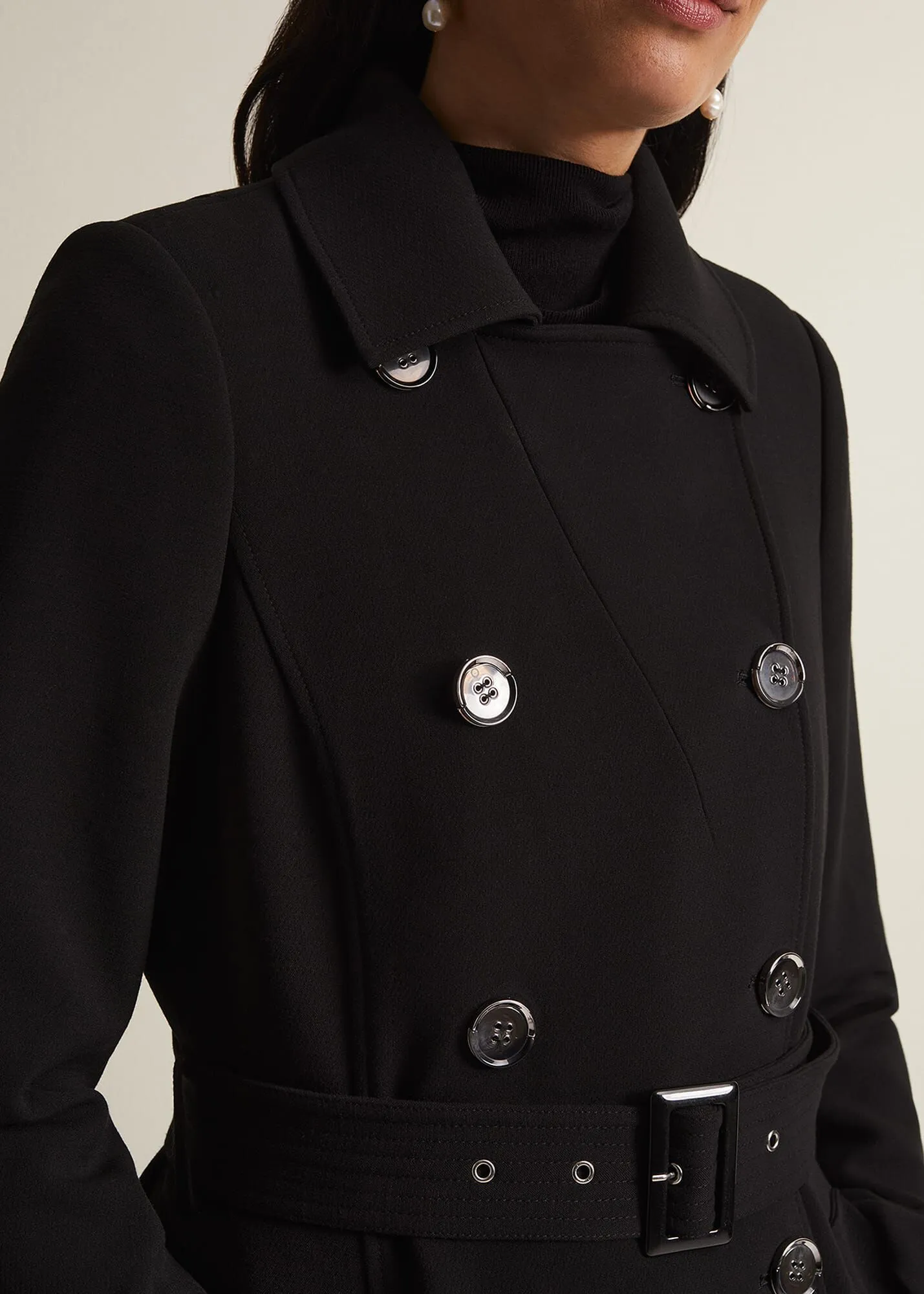 Layana Black Smart Trench Coat