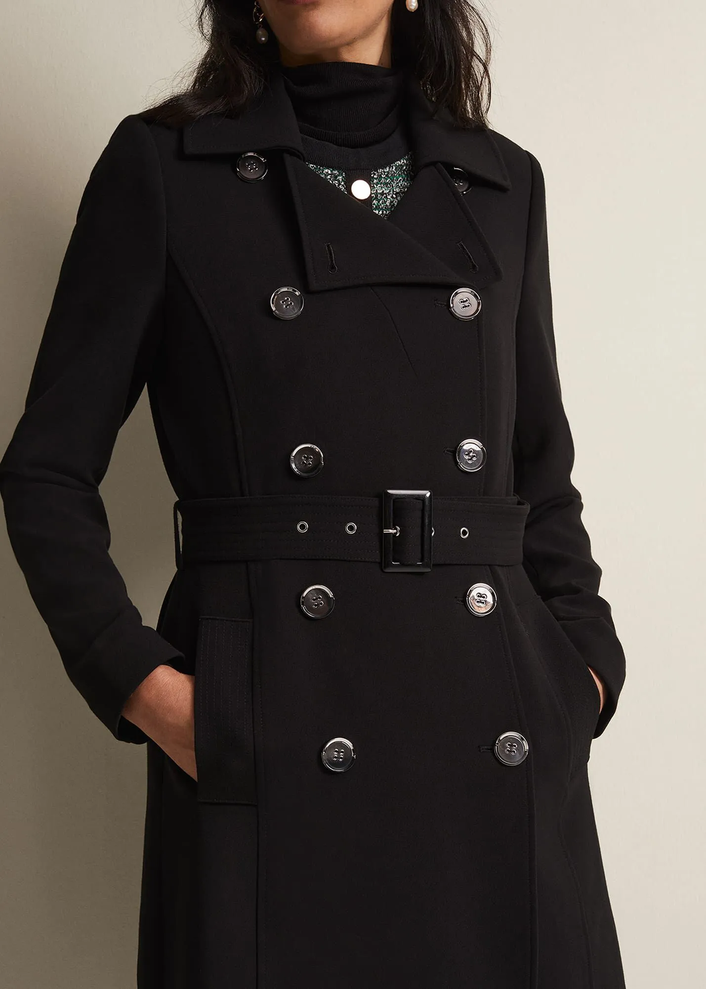 Layana Black Smart Trench Coat