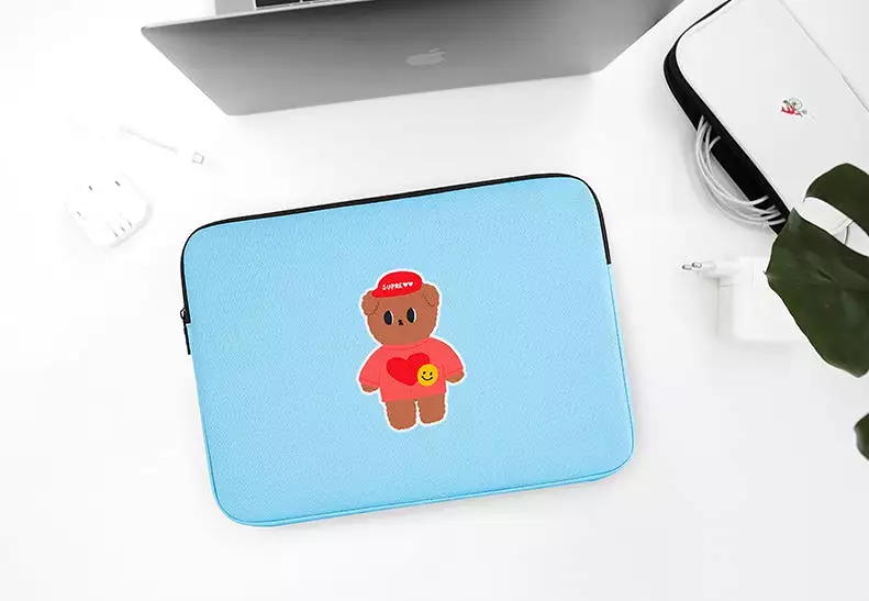 Light Blue CUTIE BEAR Graphic Laptop Sleeves 13 15 inch Cases Protective Covers Handbags Square Pouches Designer Artist Prints S