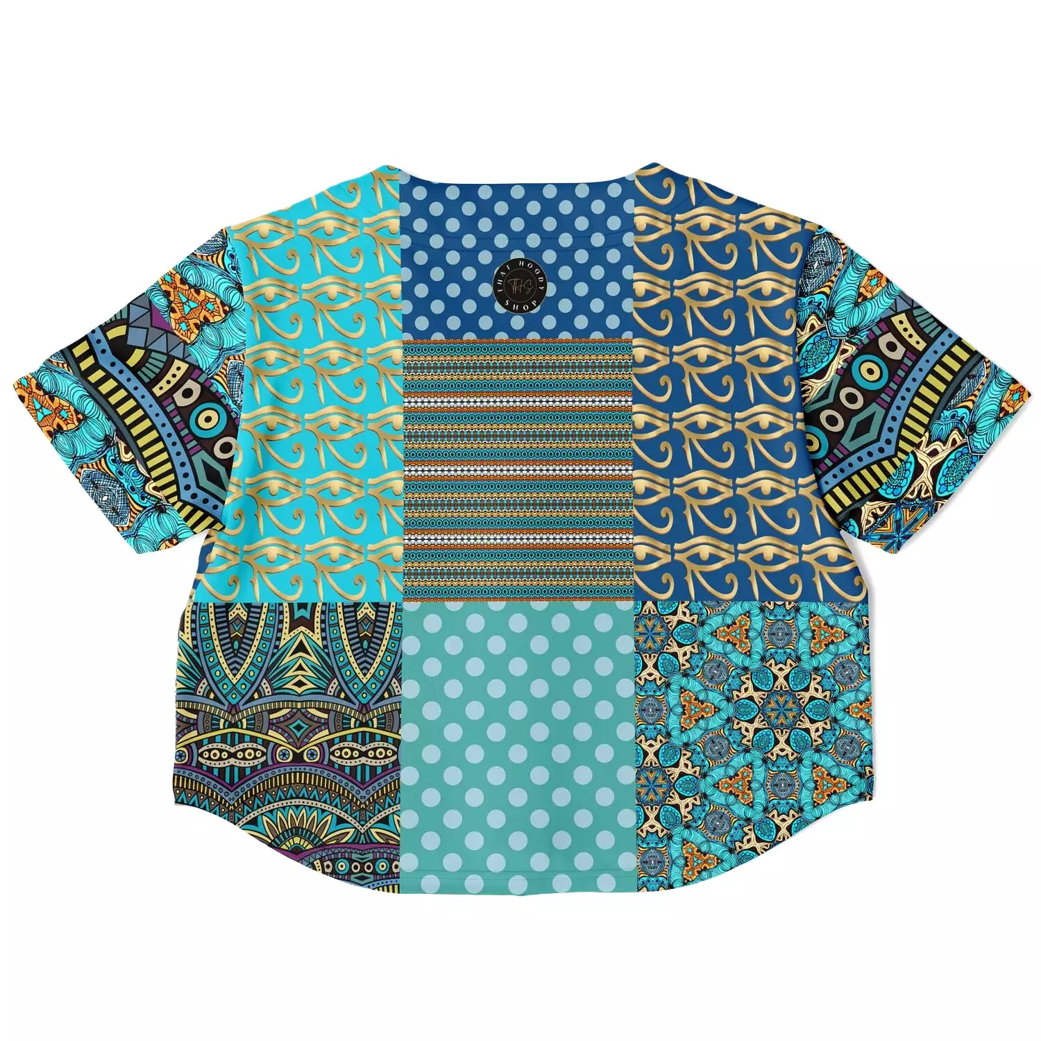 Many Blessings Patchwork Print Cropped Button Front Jersey