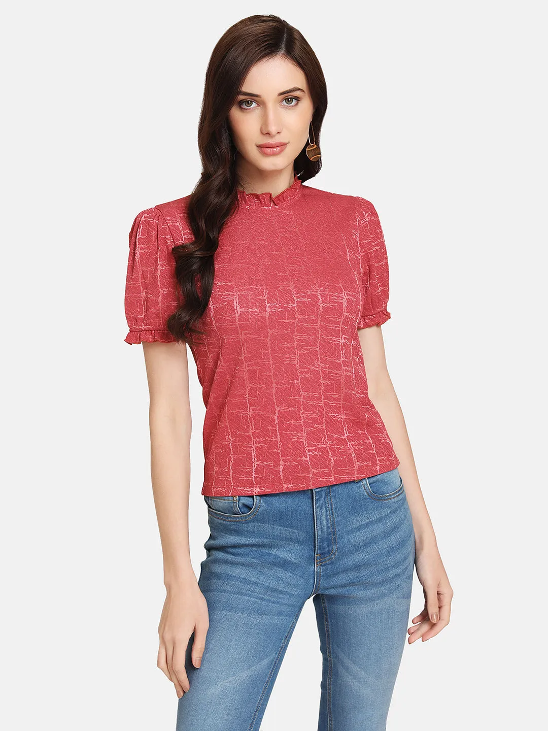 Marble Textured Puff Sleeve Top