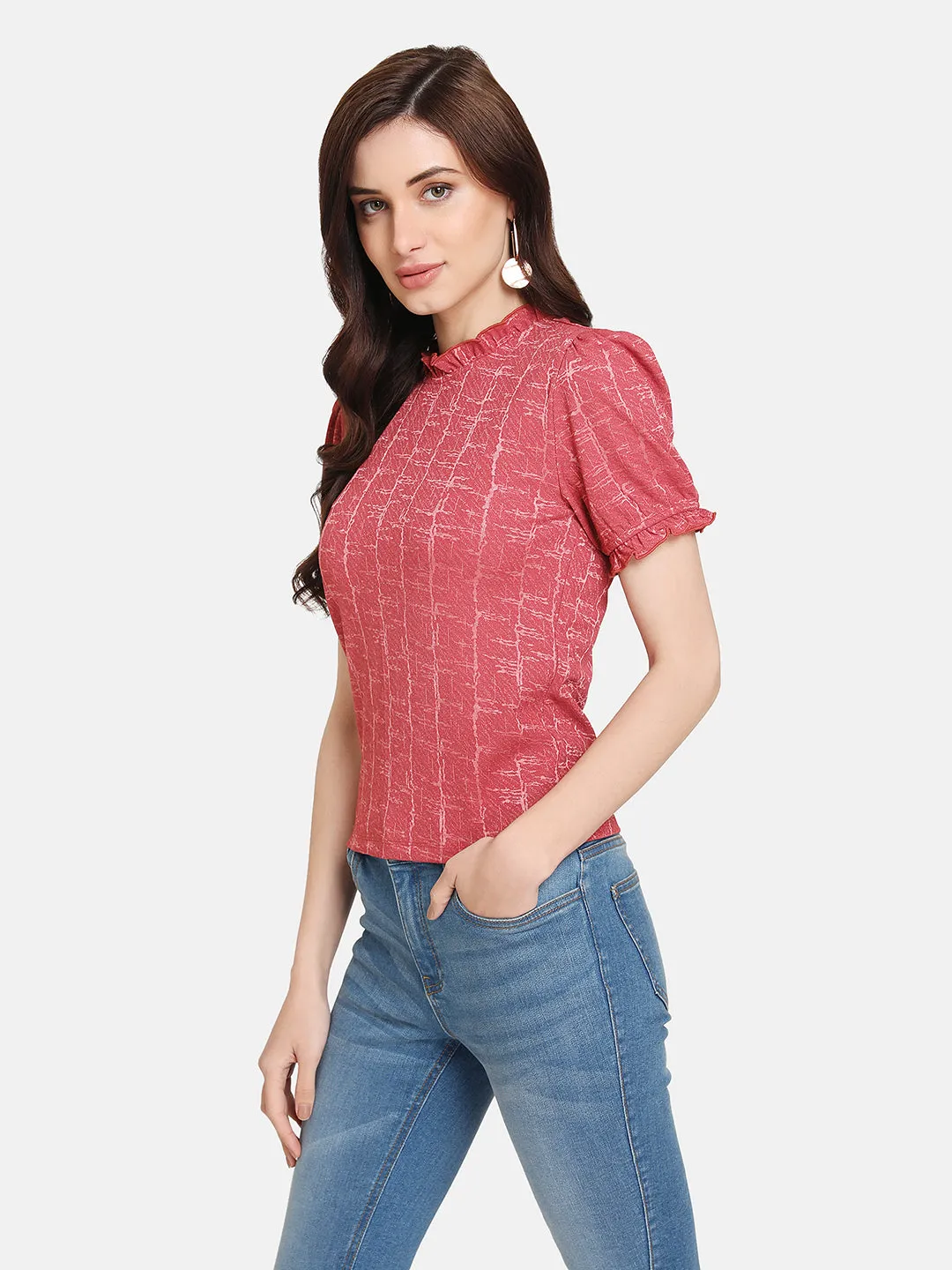 Marble Textured Puff Sleeve Top