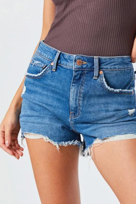 Mavi Rosie High Rise Mid Ripped Denim Short