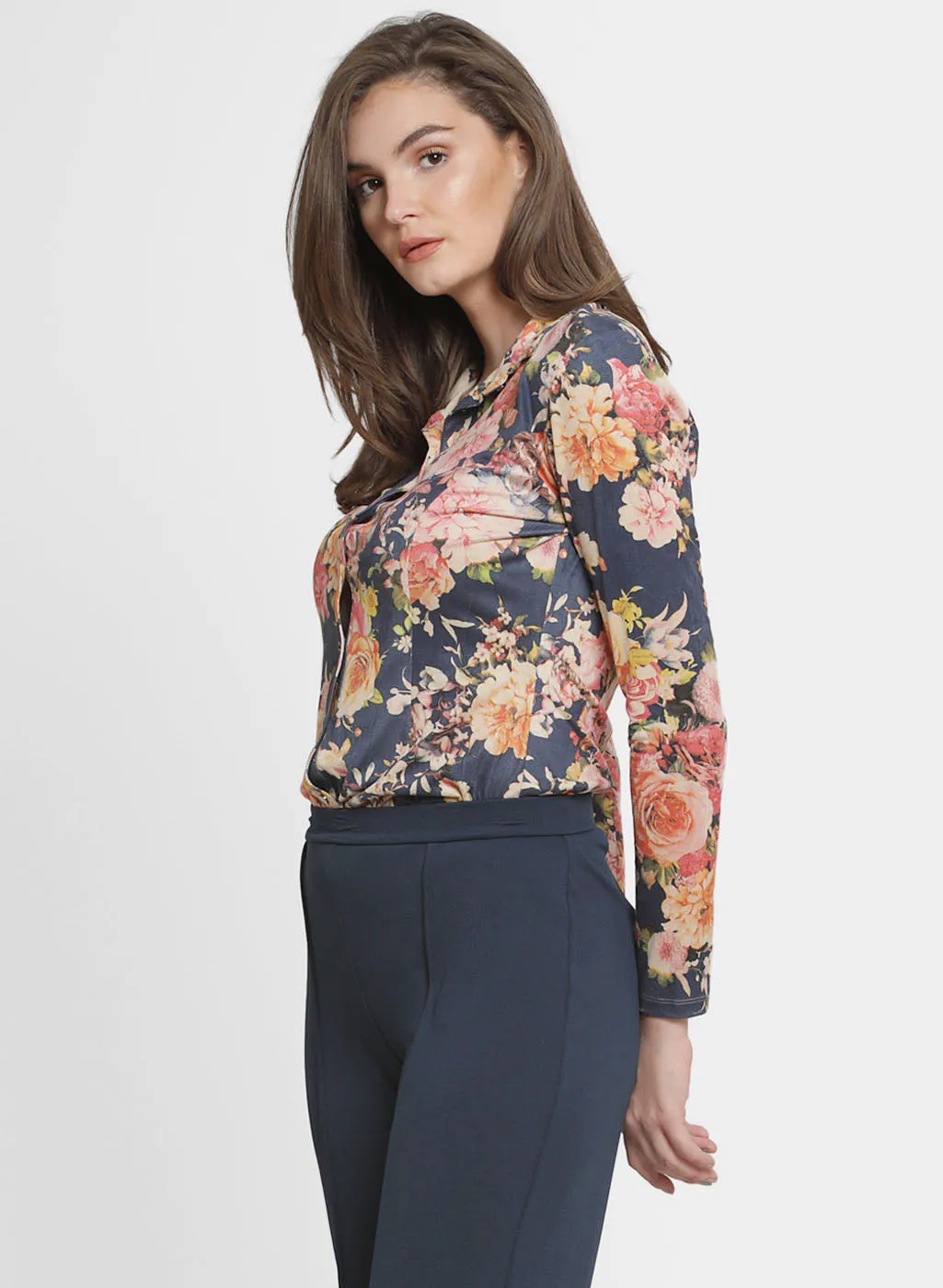 Melanie Printed Suede Collar Shirt