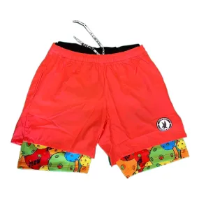 Mens 2-1 Compression Red/Motley Pickleball 7 Shorts