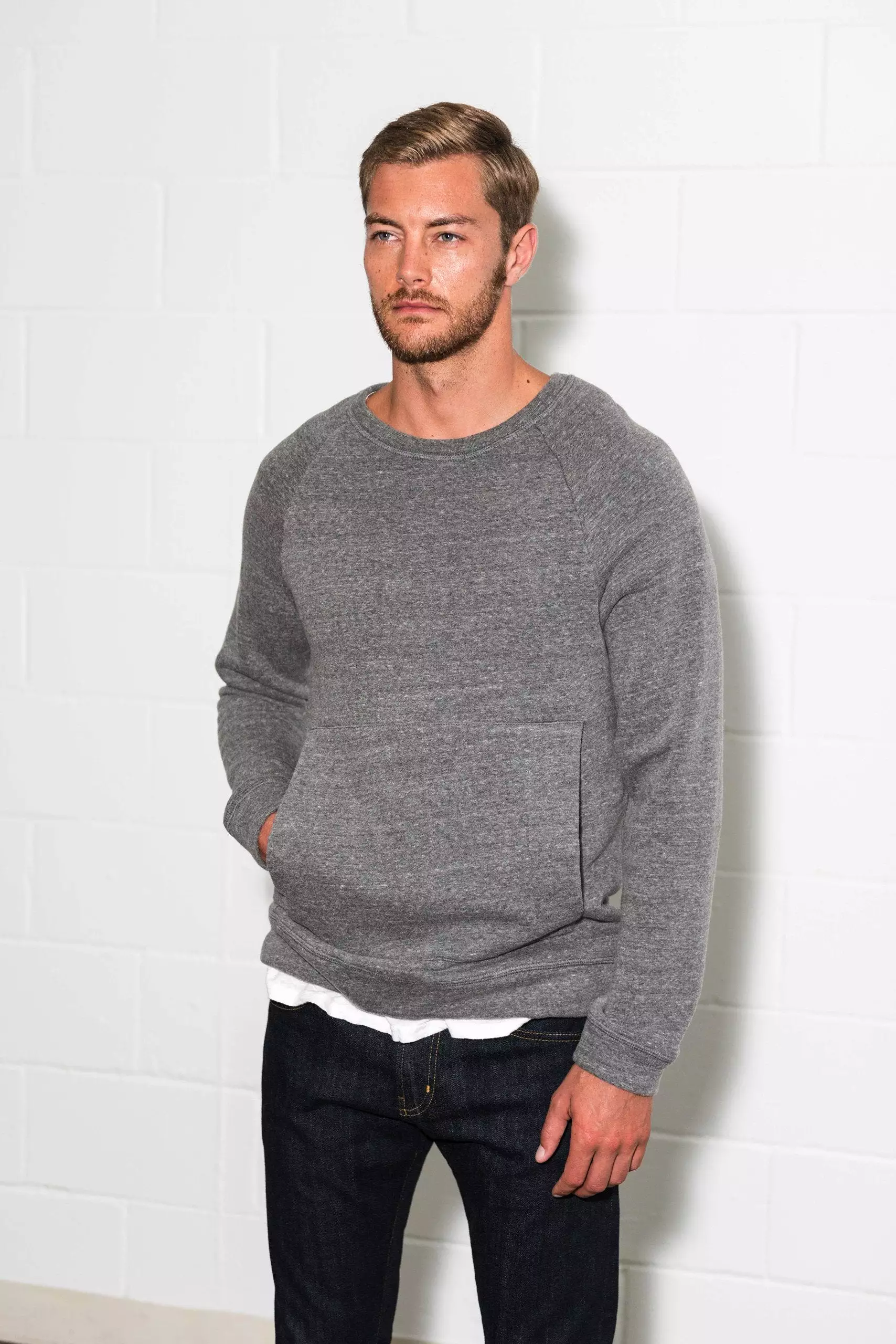 Men's French Terry Kangaroo Pocket Crew Neck Sweatshirt