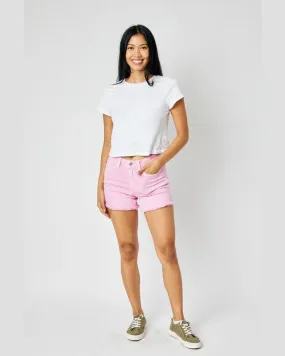 Mid-Rise Dyed Fray Hem Shorts