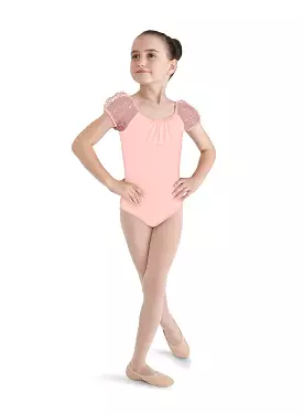 Mirella Child Crinkle Mesh Puff Sleeve Leotard - M616C