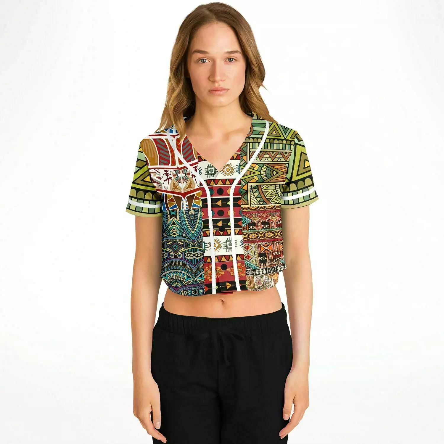 Mother Lode African Print Cropped Button Front Jersey