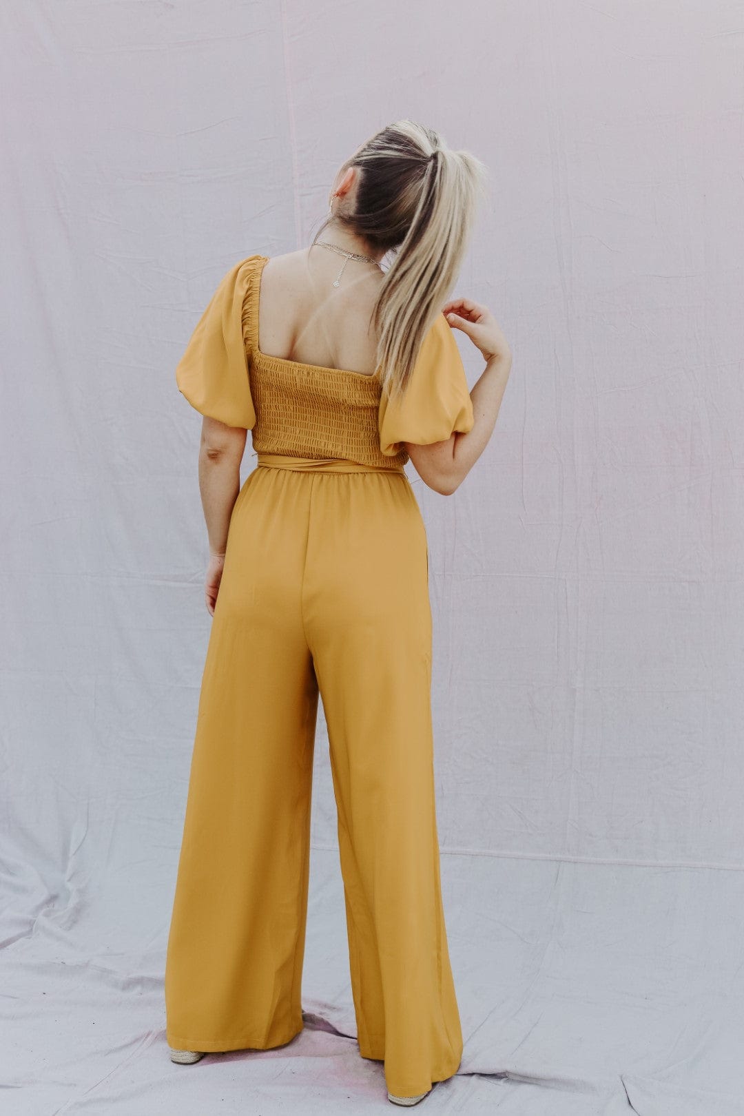 Mustard Puff Sleeve Jumpsuit