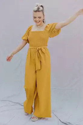 Mustard Puff Sleeve Jumpsuit