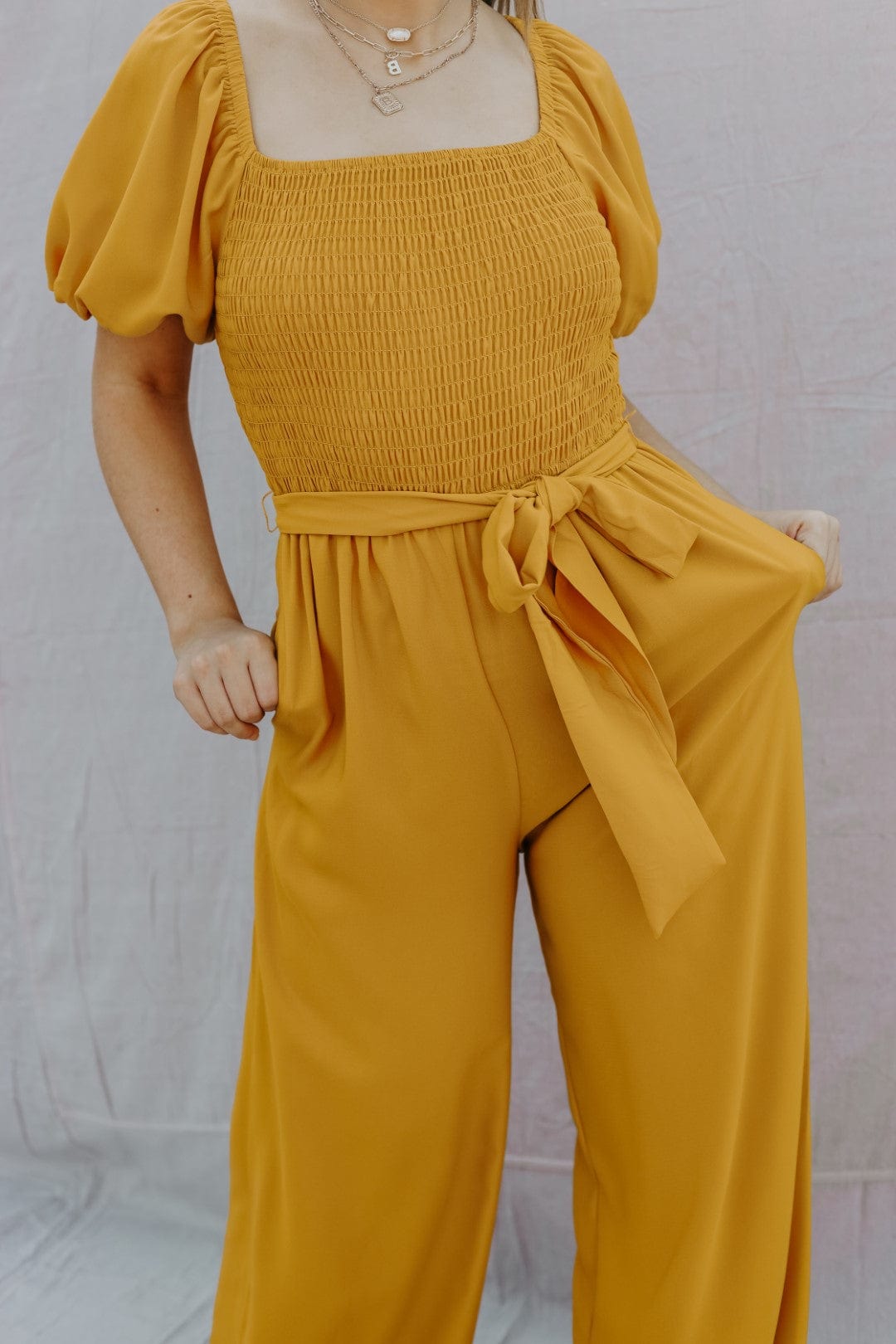 Mustard Puff Sleeve Jumpsuit