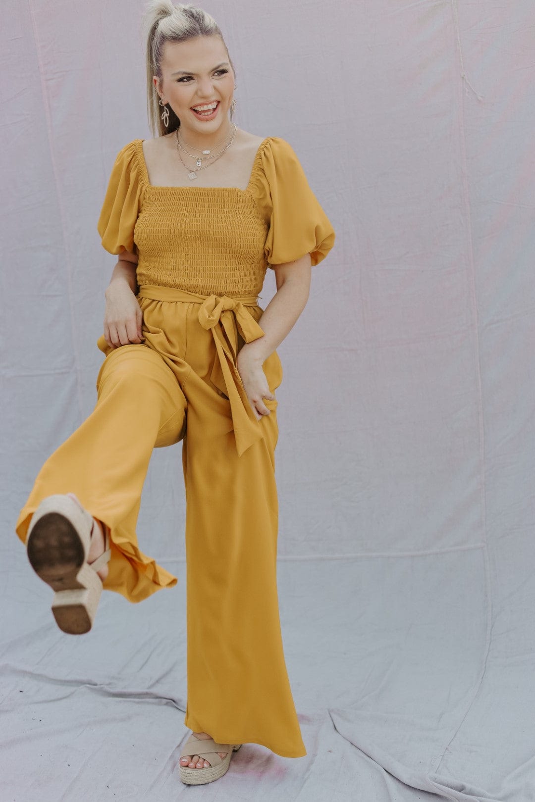 Mustard Puff Sleeve Jumpsuit