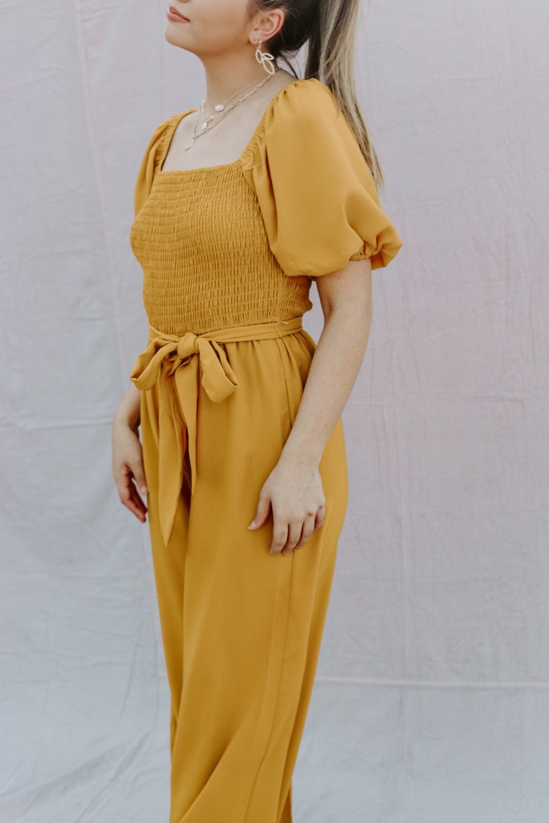 Mustard Puff Sleeve Jumpsuit