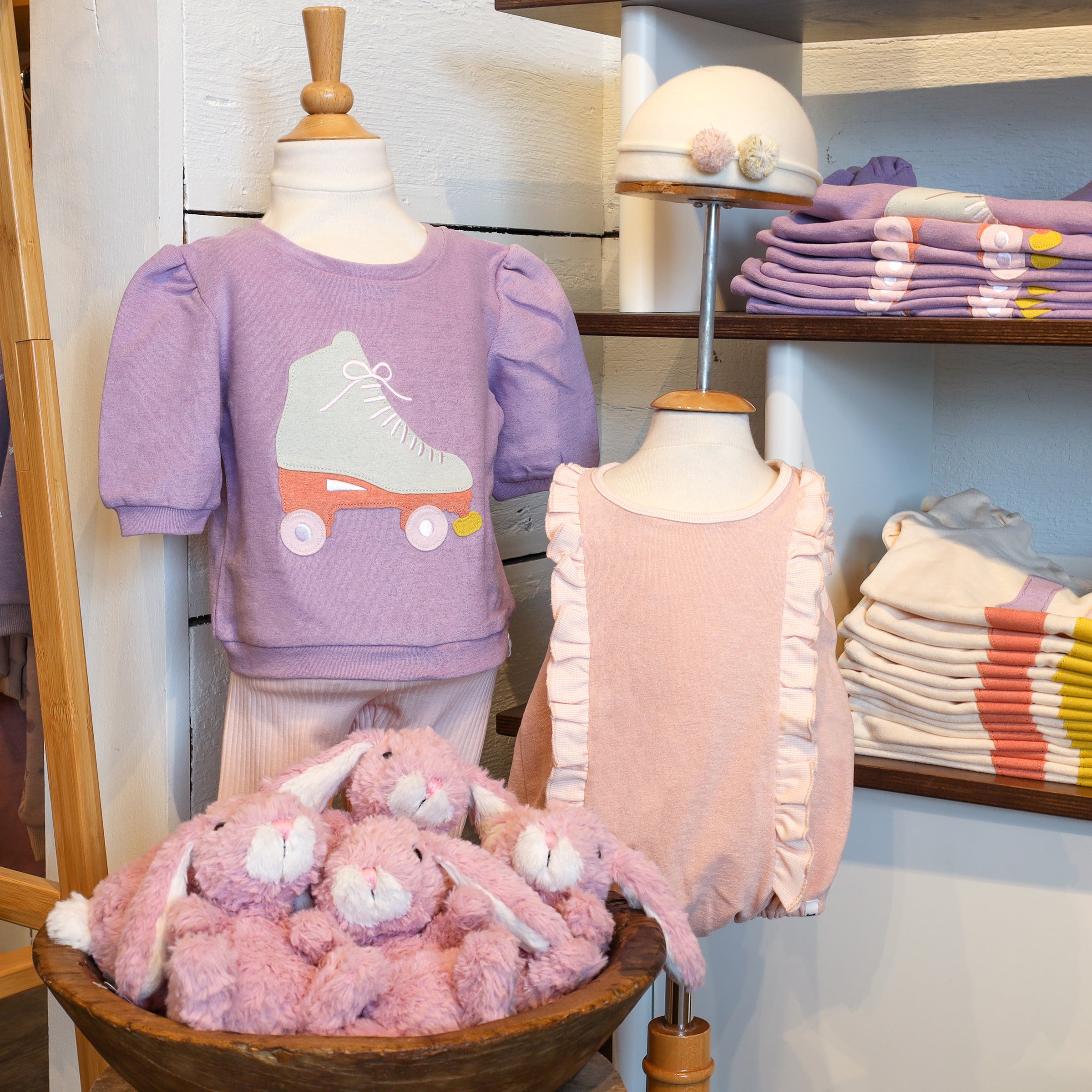 oh baby! Cotton Terry Puff Sleeve Boxy Sweatshirt - Roller Skate Applique - Lavender