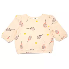 oh baby! Cotton Terry Puff Sleeve Boxy - Tennis Print - Natural