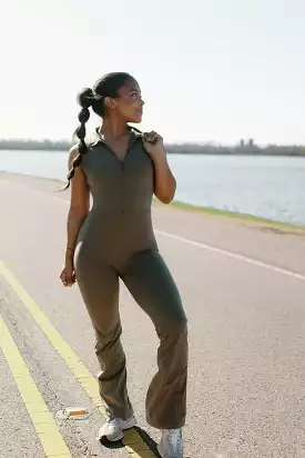 Olive Half Zip Athletic Jumpsuit