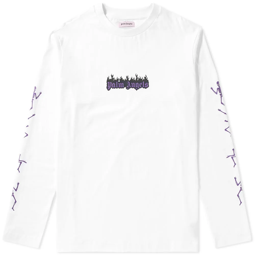 Palm Angels Long Sleeve Flaming Logo TeeWhite